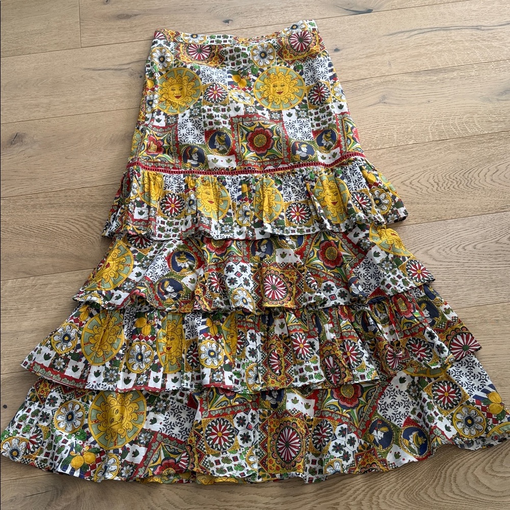 Anthropologie Ro's Garden Honduras Tiered Ruffle Maxi Skirt NEW Size Medium Boho - Picture 4 of 11